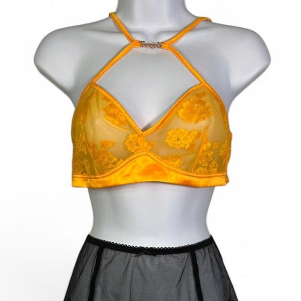 Savage X Fenty Strap Up Lace Bralette in Yellow Amber Orange